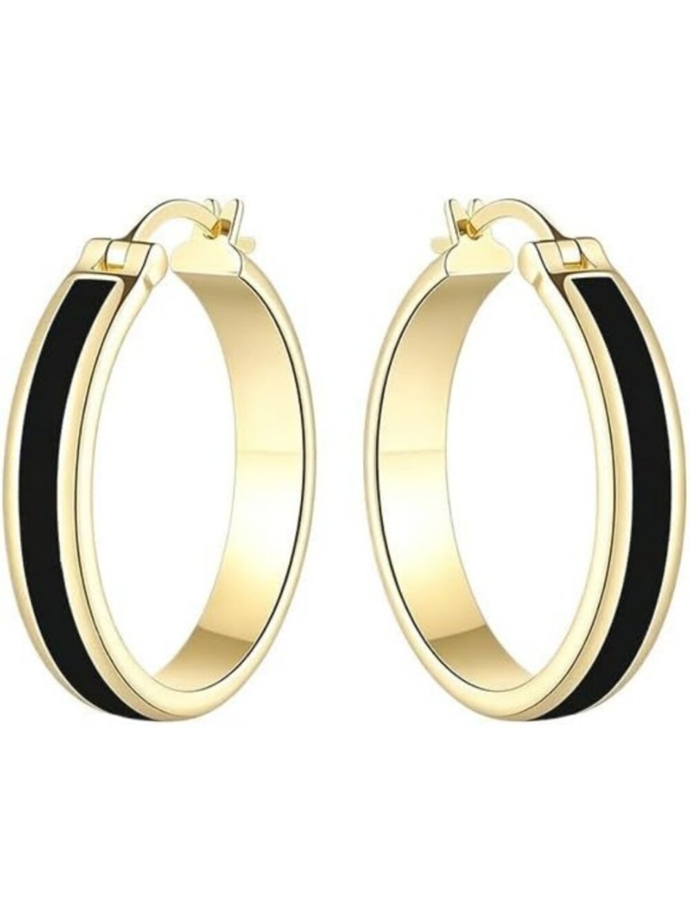 Elegant 14K Gold Black Hoop Earrings - Stylish Women's Casual Jewelry Accessory